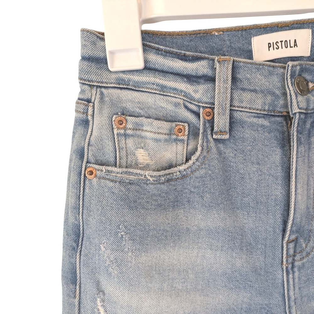 Pistola Revolve Jeans High Rise Light Wash Distressed Straight Leg Women's Sz 25 - Picture 3 of 12